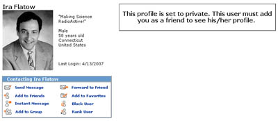 Ira Flatow's MySpace Profile (Denied!)